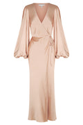 LA LUNE FULL SLEEVE WRAP MIDI DRESS - DESERT ROSE