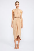 CORE KNOT DRAPED DRESS - TAN