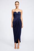CORE 'U' BUSTIER DRAPED DRESS - BRIGHT NAVY