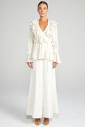 ANNA FRILL WRAP BLOUSE - BONE