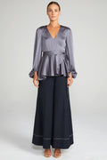 ANNA PUFF SLEEVE WRAP BLOUSE - CHARCOAL