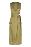 ELLINGTON LINEN WRAP MIDI DRESS - OLIVE