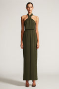 CORE KNOT DRAPED JUMPSUIT - KHAKI