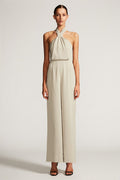 CORE KNOT DRAPED JUMPSUIT - OYSTER