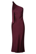 MIA ONE SHOULDER BIAS MIDI DRESS - BURGUNDY