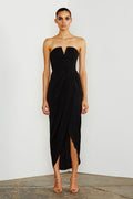 CORE 'V' BUSTIER DRAPED DRESS - BLACK