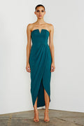 CORE 'V' BUSTIER DRAPED DRESS - TEAL