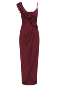 LUXE ASYMMETRICAL FRILL DRESS - GARNET