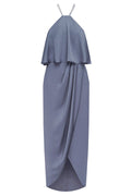 LUXE HALTER FRILL DRESS - PEWTER