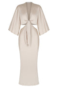 ORO TIE FRONT CUT OUT MIDI DRESS - TAUPE